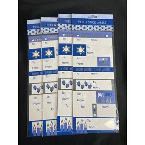 Design Group Happy Hanukkah Peel Stick Labels 24 Count 4 Packs Blue White